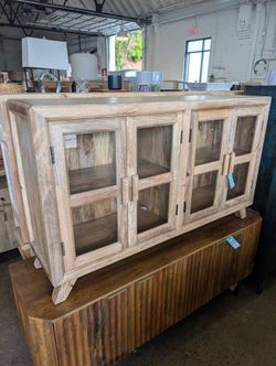 Four Door Mango Wood And Glass Sideboard