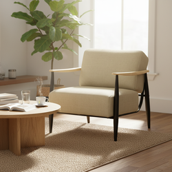 Homy Casa Molica Accent Chair Upholstered Spring Armchair with Solid Wood Arms in Oak Finish