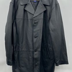 AIRBORNE Leathers Leather Trench Coat XLT Black Button Down