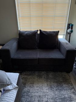 Dark Gray Fabric Loveseat with Pillows