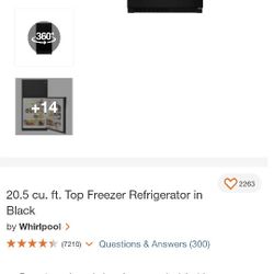 20.5 cu. ft. Top Freezer whirlpool Refrigerator Fridge in Black Cleaned 