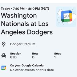 2 Dodgers Vs. Nationals Tickets And Parking Pass $140
