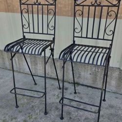 2 Vintage Wrought Iron Fold up Stools