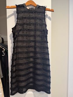 J. Crew Black Lace Fringe Sleeveless Mini Dress Sz 0