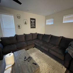 Dark Grey Sectional With Ottoman 