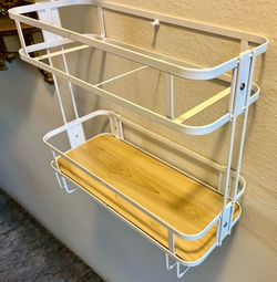 2-Tier Wall-Mounted Storage Shelf (White & Wood)