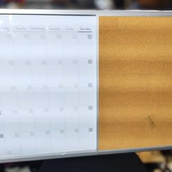 Dry Erase Board with Calendar & Sliding Cork Panel (36"W x 24"H)