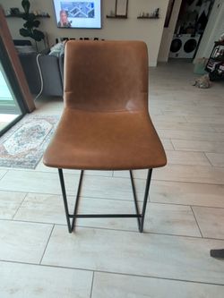 24" Bowden Faux Leather Counter Height Barstool with Footrest Caramel - Thresholdâ„¢