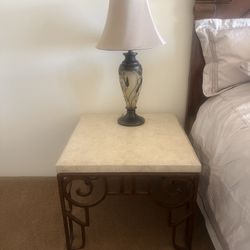 Marble And Wrought Iron End Table 