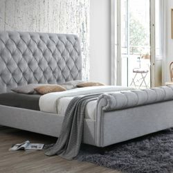Kate Gray Upholstered King Sleigh Platform Bed

