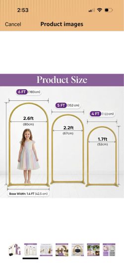 Gold Metal Arch Backdrop Stand Set of 3-6ft 5ft 4ft - Wedding Arch Frame Heavy Duty Frame, Tool-Free Assembly, Matte Finish with Premium Carrying Bag,