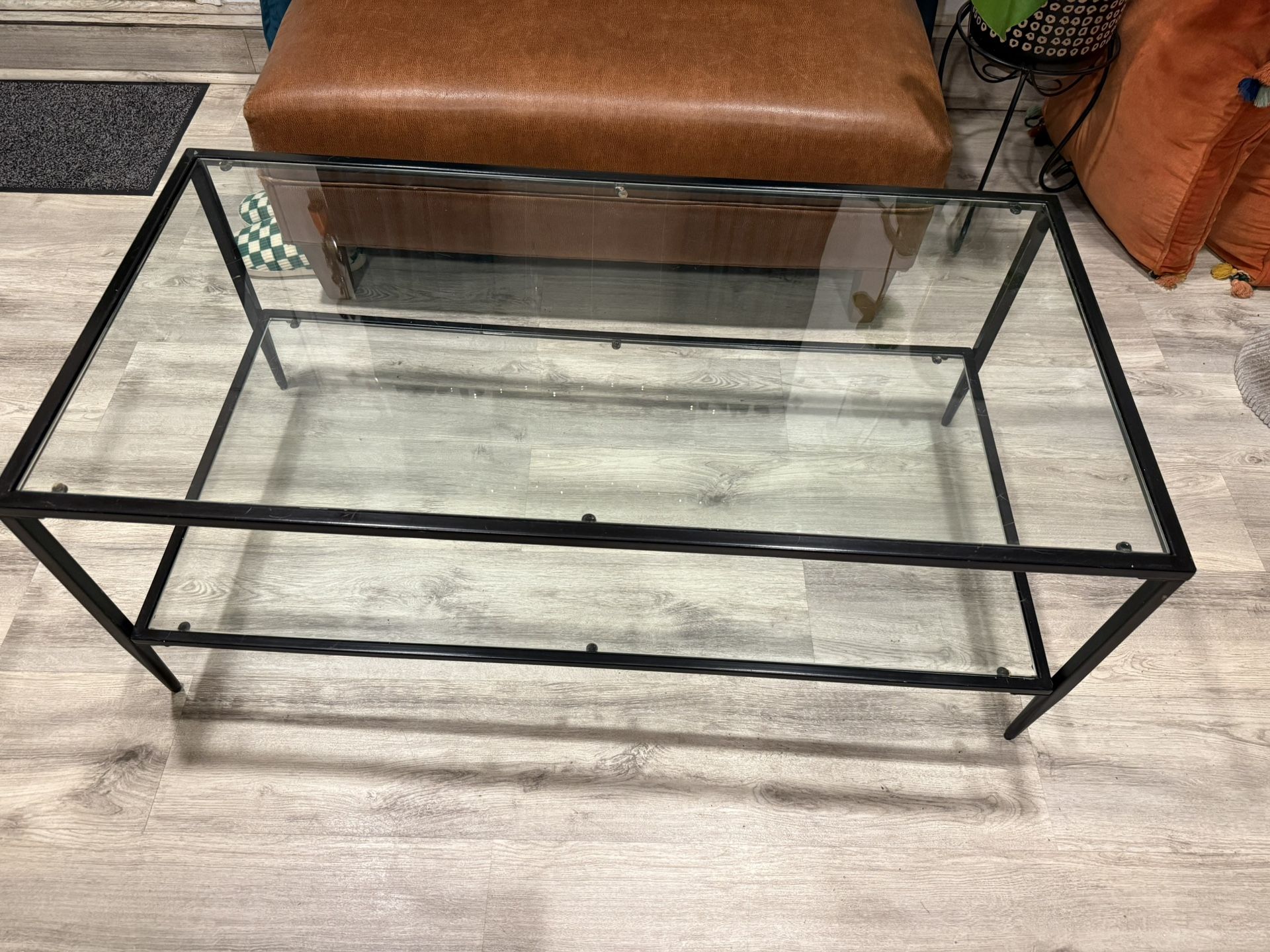 Black Metal and Glass Coffee Table