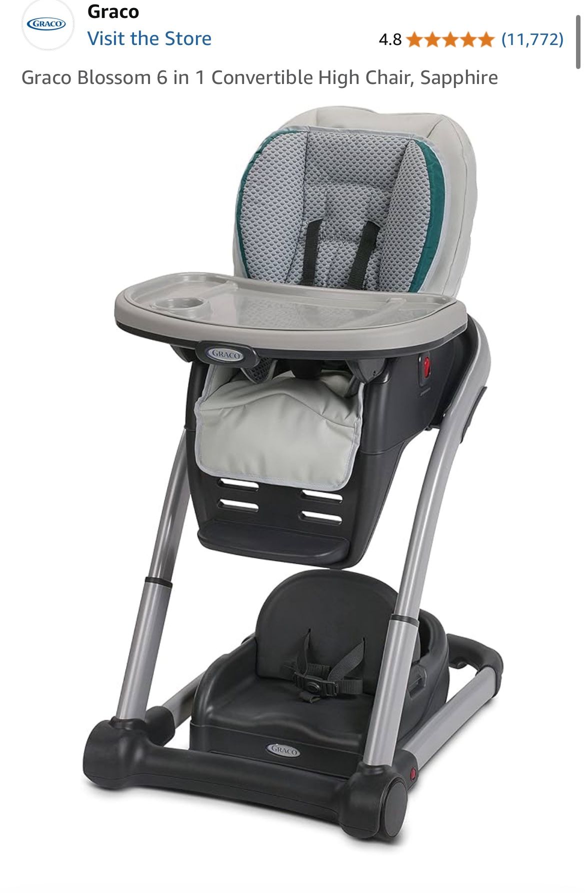 Graco Blossom 6 in 1 Convertible High Chair, Sapphire
