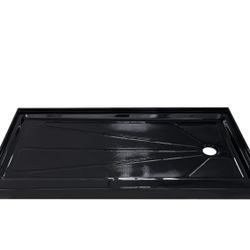 1598  60 in. L x 32 in. W Right Drain Shower Base, Single Threshold Shower Pan with Slip Resistant Textured Surface, Black