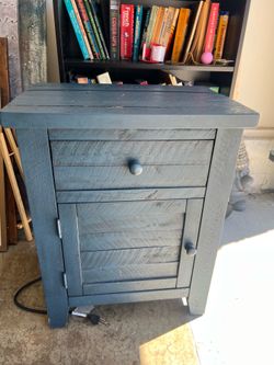 Dark Blue Nightstand with Electrical Outlet
