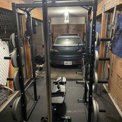 Squat Rack With Weights and Accessories 