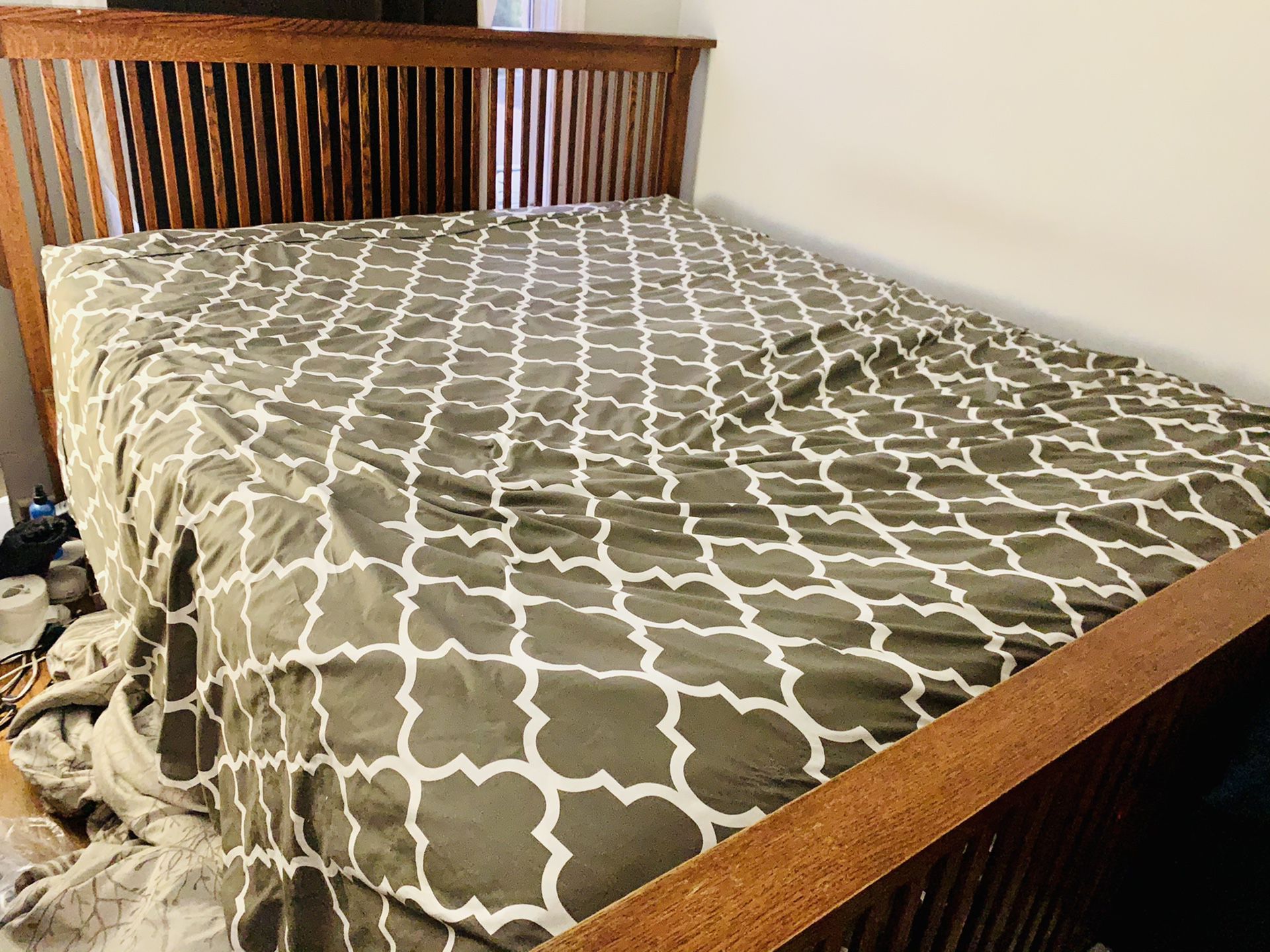 Mission Style Cal King Bed (& box spring + mattress)