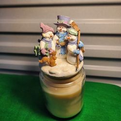 NEW RETIRED  Vintage Home Interiors RESIN SNOWMAN CANDLE Jar  TOPPER 3.5" Tall
