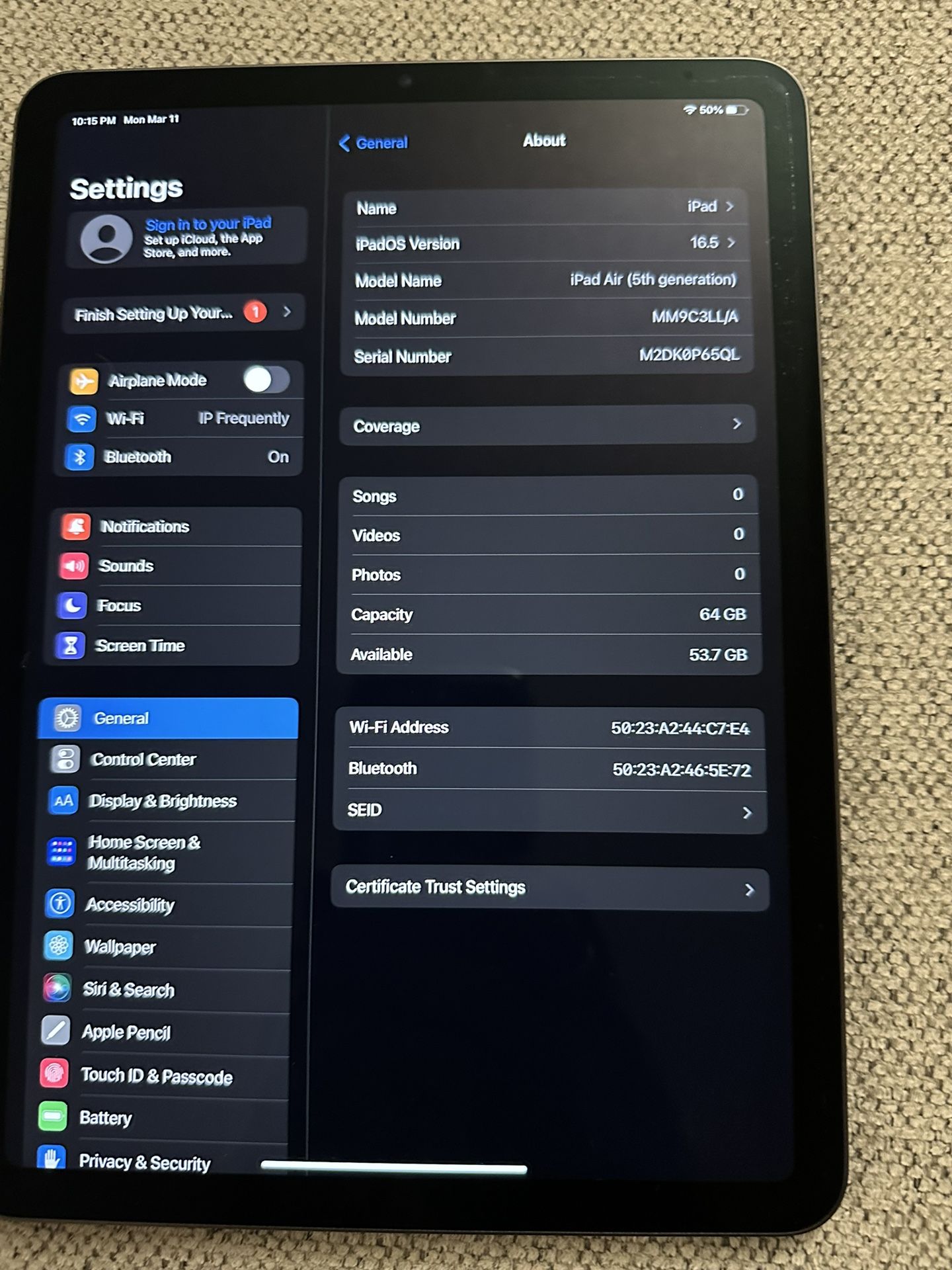 iPad Air 5th Gen WiFi 64GB