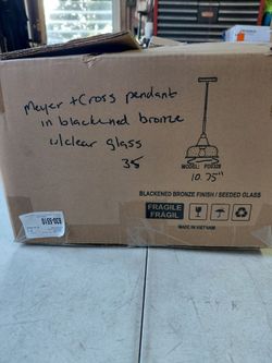 Meyer & cross pendant light fixture in blackened bronze with clear glass
