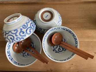 Set of Four Bowls with Wooden Spoon