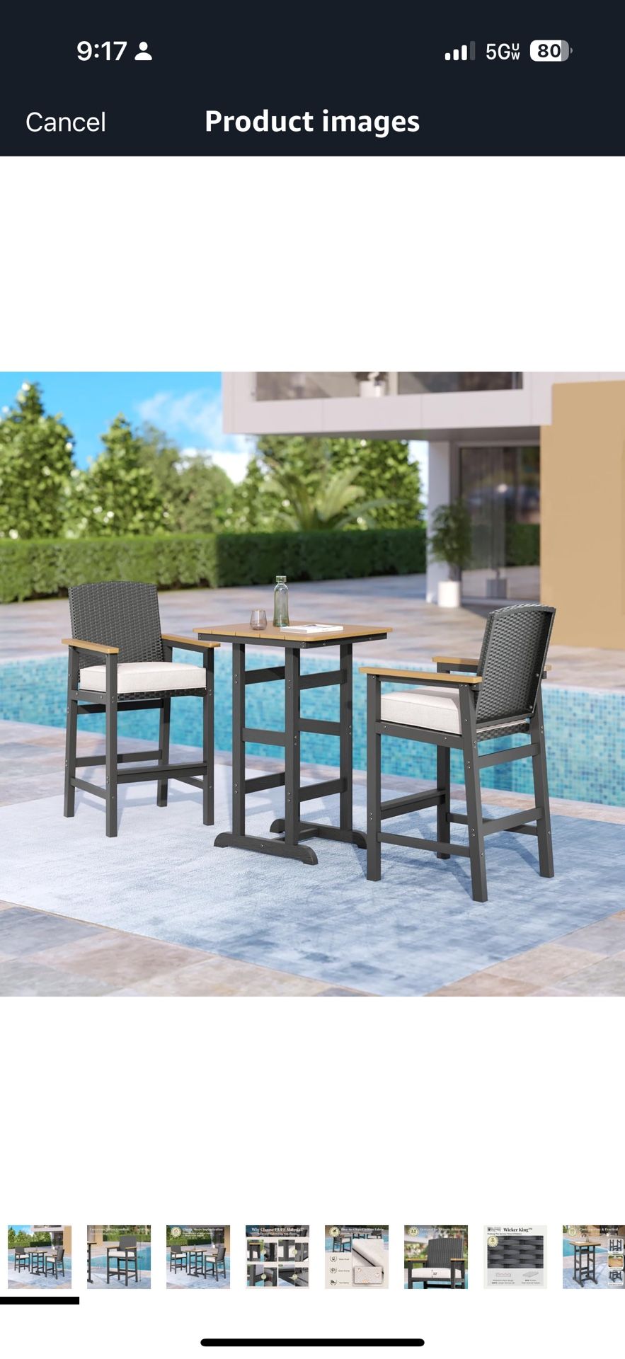 Outdoor Bar Set, Outdoor Bar Height Table and Chairs Set, All-Weather Bistro Table and Chairs Set of 2, Outdoor Patio Bistro Furniture Sets for Deck,