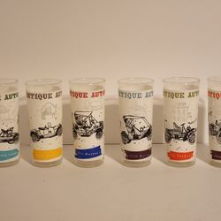 6pc Set Antique Autos Drinking Collectible Glasses 