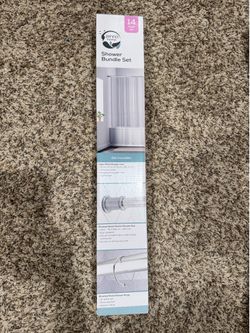 Brand New Shower bundle set (shower rod, shower liner, 12 piece shower rings)