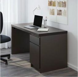 Ikea Malm black-brown work desk with drawers