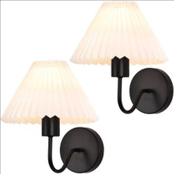 Elegant Black Wall Sconces Set of 2 with White Fabric Lampshade for Modern Decor