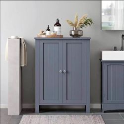 Gray Bathroom Floor Cabinet | Double Door | Modern Farmhouse