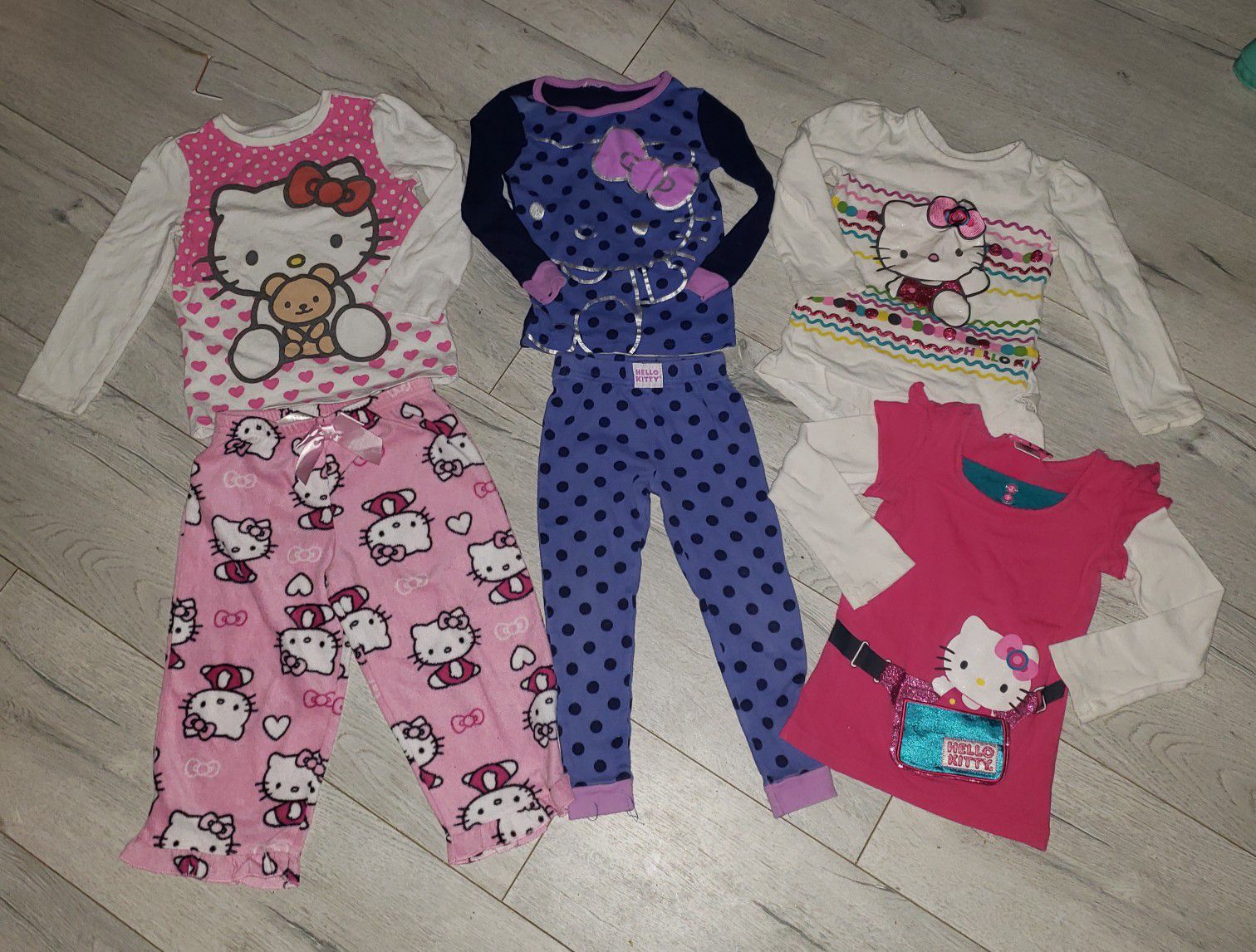 Lot of 6 Super Cute Girls HELLO KITTY Sleep PJ Pajama Sets Shirts Pants Sz 2T