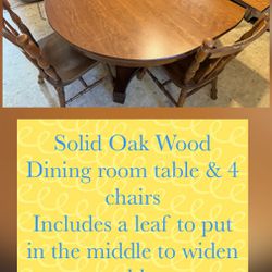 Solid Oak Wood Dining Room Table With 5 Chairs