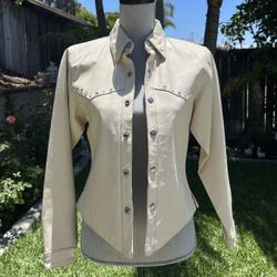White Cream Bling Leather Jacket -Bikers Club - Western Style Size XS