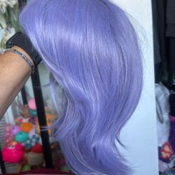 SHORT LAVENDER WIG WITH BANGS 