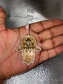 Iced Out Hamsa Hand Evil Eye Pendant