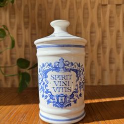Vintage Paul Masson Brandy Decanter Spirit Vini Vitis Blue White Floral Jose Moya del Pino Kitchen Bar 