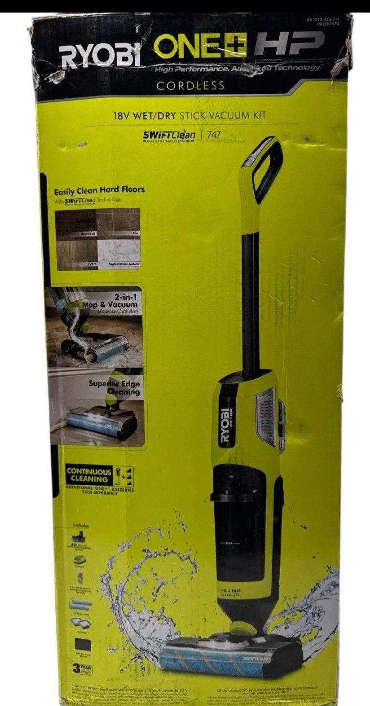 Ryobi 18V HP Swiftclean Wet/Dry Stick Vacuum Kit W/ Battery PBLSV747K (Used1)