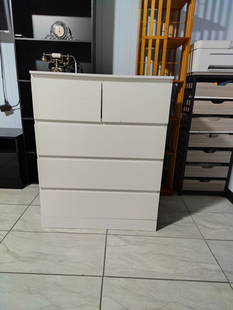 Atripark White Dresser, 36.8"H Dressers & Chests of Drawers, Tall Dresser for Bedroom with 5 Drawers, Large Wood Dresser for Bedroom Closet with Smoot