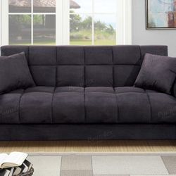 Brand new 84" x 44" dark grey microfiber storage sofa futon
