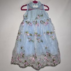NEW Light Blue Floral Embroidered Dress With Purse size 2-3 (90)