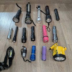 Lot of 16 Mixed Flashlights Duracell Coast BellHowell Luxpro Stalley