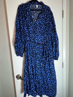 Ava and Viv 4x Maxi Dress Blue with Black dots