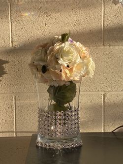 Flowers in vase clear with stones beautiful decor