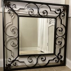 Black Mirror in Metal Frame with Scroll Detailing  42”x42”