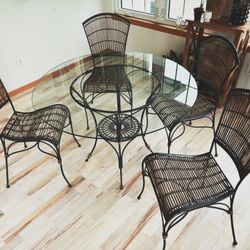 Glass Dining Table With 4 Wrought Iron Chairs