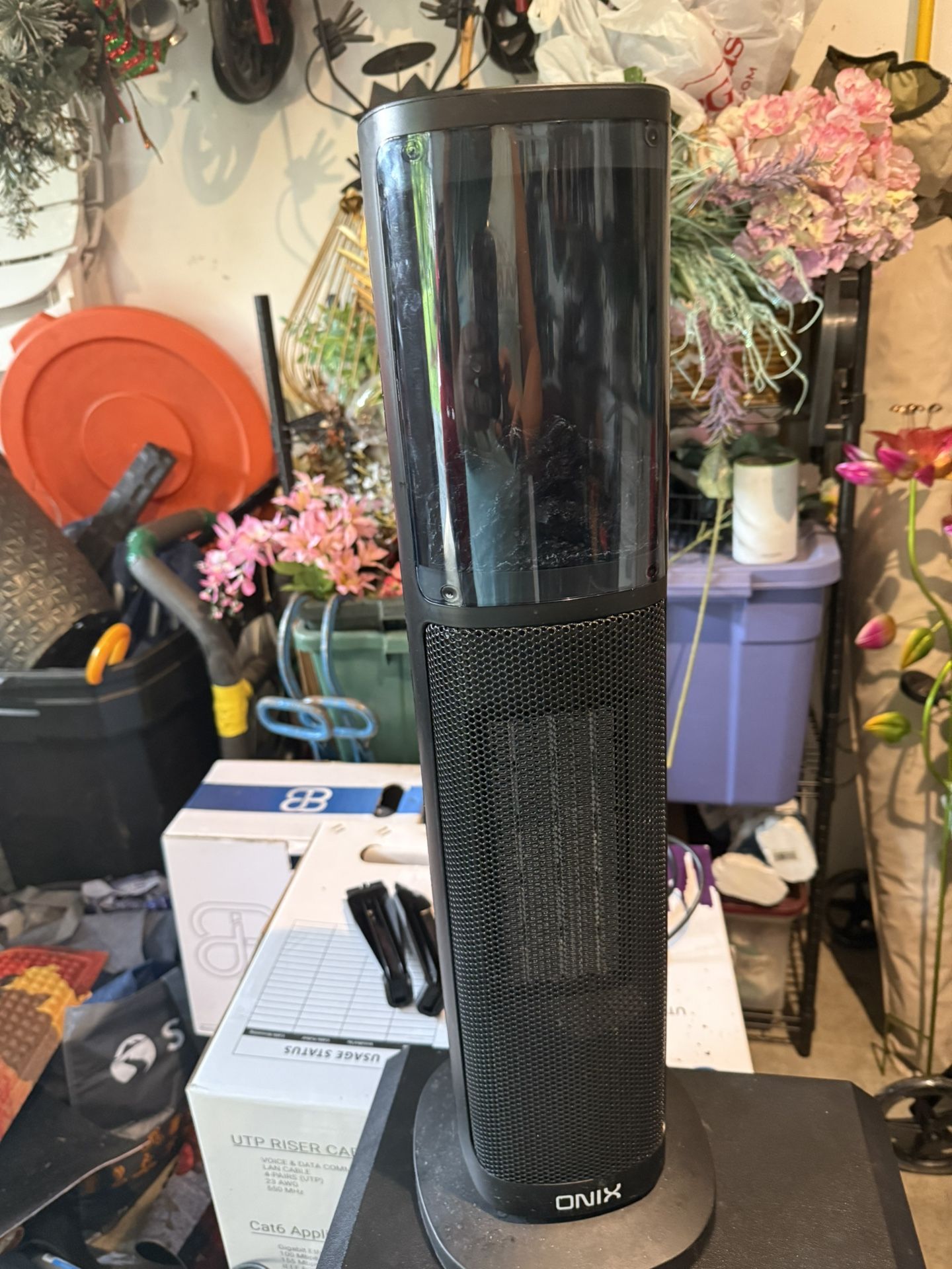 Faux fireplace oscillating space heater