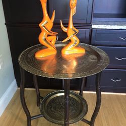 Vintage Mid Modern Century Brass 2 Tier Tray Table
