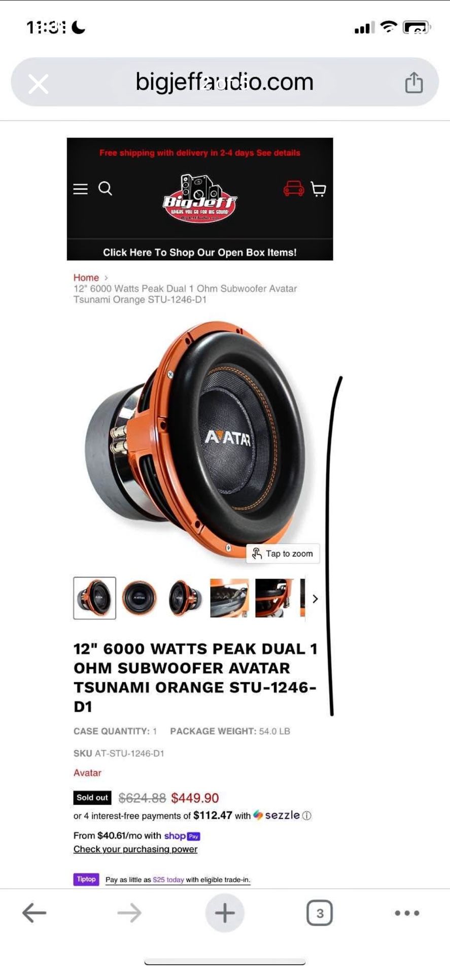 12” 3000w Rms Avatar Sub And skar Box