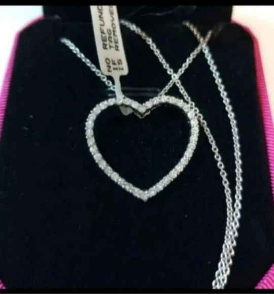 NEW 14K Real White Gold Heart Diamond
